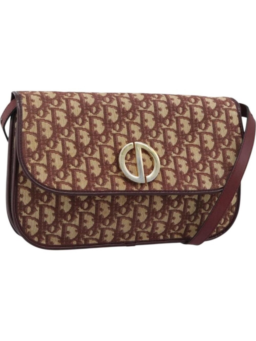 Christian Dior Trotter Canvas Shoulder Bag Red Gold
